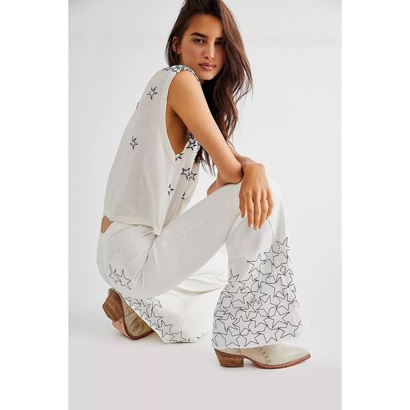 Free People x We The Free Zandra Rhodes Just Float On Flare Jeans Size 31